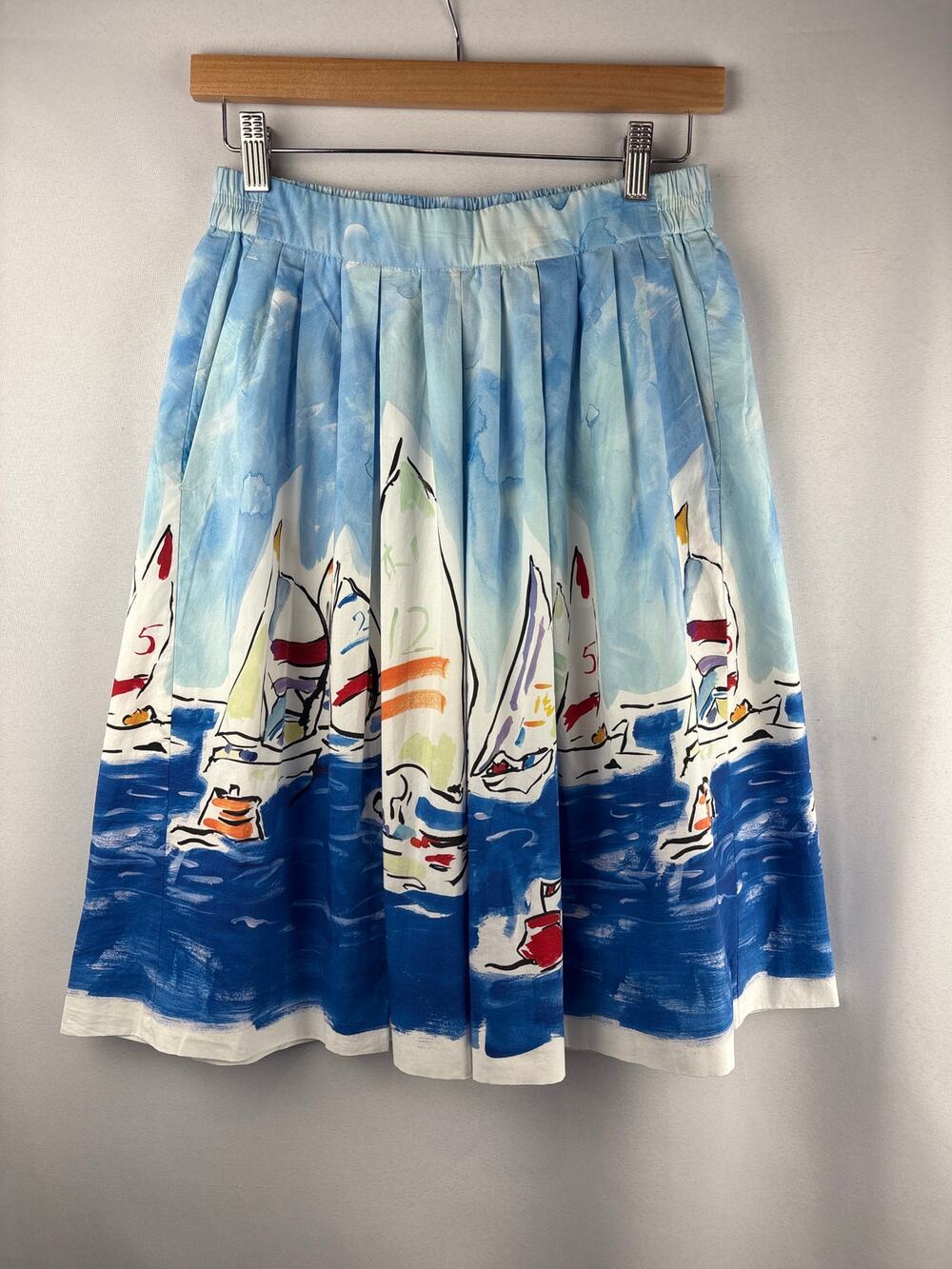 Women’s J.Crew PS Blue Painted Regatta Patterned Midi Skirt